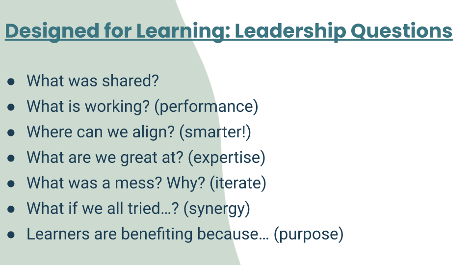 Questions to ask during the collaborative process in leading the shift to a learner centered model